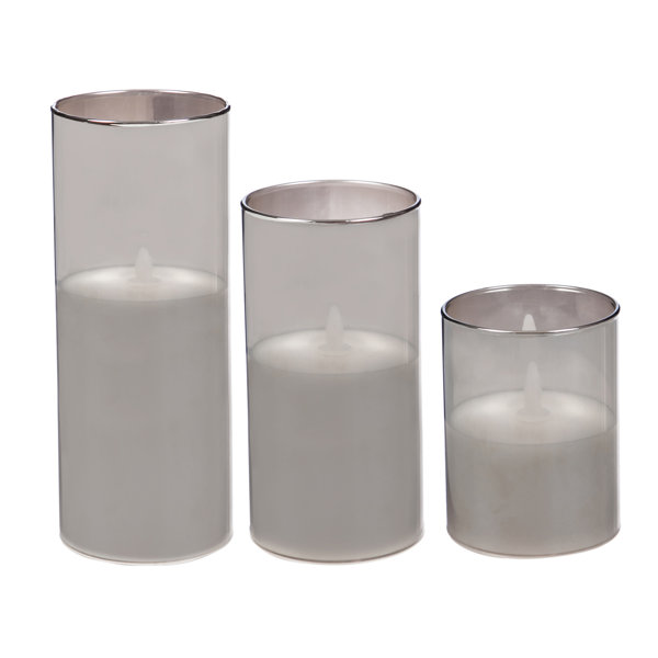 Wrought Studio 3 Piece Smoke Glass Unscented Pillar Candle Set